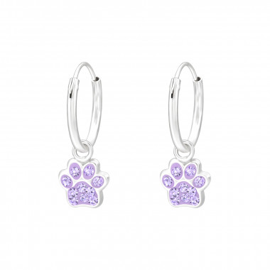 Hanging Paw Print - 925 Sterling Silver Kids Hoops SD41574