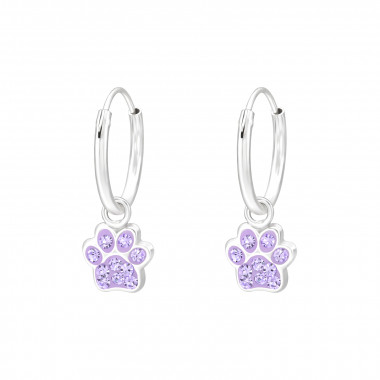 Hanging Paw Print - 925 Sterling Silver Kids Hoops SD41574