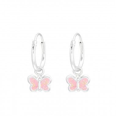 Hanging Butterfly - 925 Sterling Silver Kids Hoops SD43444