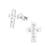Cross - 925 Sterling Silver Kids Ear Studs with Crystal SD15576