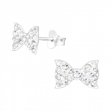 Tie bow - 925 Sterling Silver Kids Ear Studs with Crystal SD16249
