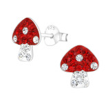 Mushroom - 925 Sterling Silver Kids Ear Studs with Crystal SD16289