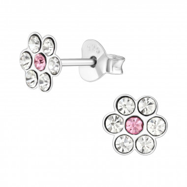 Flower - 925 Sterling Silver Kids Ear Studs with Crystal SD16298