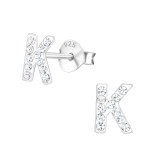 Initial k - 925 Sterling Silver Kids Ear Studs with Crystal SD16320