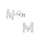 Initial m - 925 Sterling Silver Kids Ear Studs with Crystal SD16323