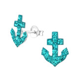 Anchor - 925 Sterling Silver Kids Ear Studs with Crystal SD16789