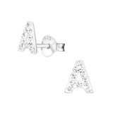 Initial a - 925 Sterling Silver Kids Ear Studs with Crystal SD17545