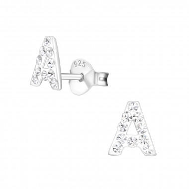 Initial a - 925 Sterling Silver Kids Ear Studs with Crystal SD17545
