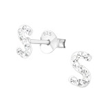 Initial s - 925 Sterling Silver Kids Ear Studs with Crystal SD17546