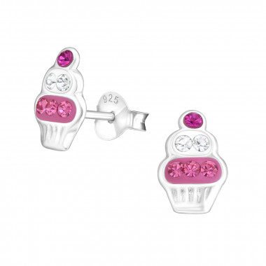 Cupcake - 925 Sterling Silver Kids Ear Studs with Crystal SD17654