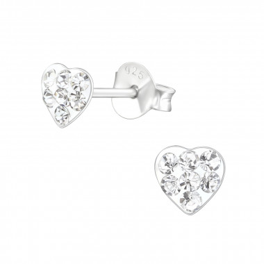 Heart - 925 Sterling Silver Kids Ear Studs with Crystal SD18343