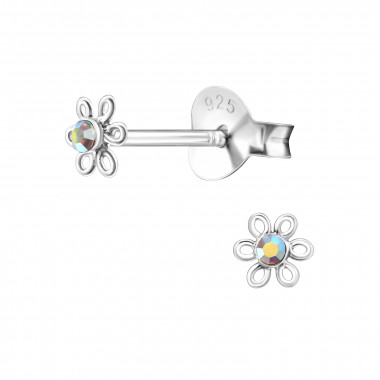 Flower - 925 Sterling Silver Kids Ear Studs with Crystal SD18369