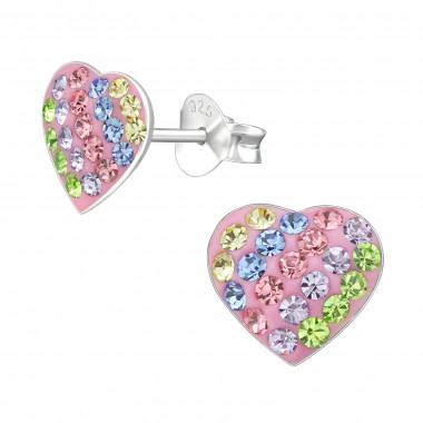 Heart - 925 Sterling Silver Kids Ear Studs with Crystal SD18776