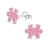 Jigsaw - 925 Sterling Silver Kids Ear Studs with Crystal SD19152