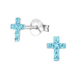 Cross - 925 Sterling Silver Kids Ear Studs with Crystal SD19444