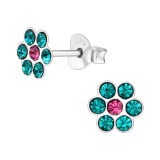 Flower - 925 Sterling Silver Kids Ear Studs with Crystal SD19883
