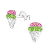 Ice Cream - 925 Sterling Silver Kids Ear Studs with Crystal SD19884