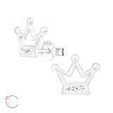 Crown - 925 Sterling Silver Kids Ear Studs with Crystal SD20582