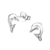 Dolphin - 925 Sterling Silver Kids Ear Studs with Crystal SD21729