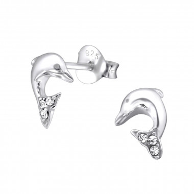 Dolphin - 925 Sterling Silver Kids Ear Studs with Crystal SD21729