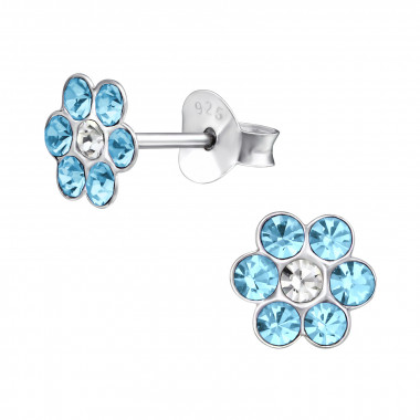Flower - 925 Sterling Silver Kids Ear Studs with Crystal SD21835