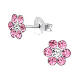 Flower - 925 Sterling Silver Kids Ear Studs with Crystal SD21836