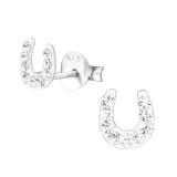 Horseshoe - 925 Sterling Silver Kids Ear Studs with Crystal SD21898