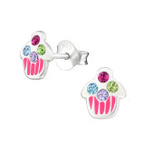 Cupcake - 925 Sterling Silver Kids Ear Studs with Crystal SD21941