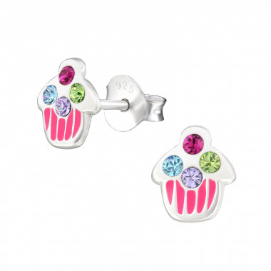 Cupcake - 925 Sterling Silver Kids Ear Studs with Crystal SD21941