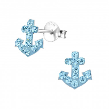 Anchor - 925 Sterling Silver Kids Ear Studs with Crystal SD22268