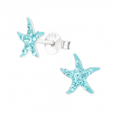 Starfish - 925 Sterling Silver Kids Ear Studs with Crystal SD22272