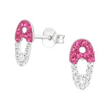 Safty Pin - 925 Sterling Silver Kids Ear Studs with Crystal SD22276