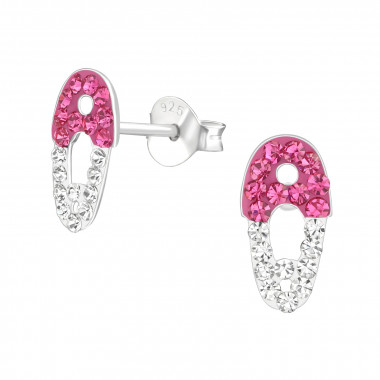 Safty Pin - 925 Sterling Silver Kids Ear Studs with Crystal SD22276
