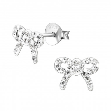 Ribbon - 925 Sterling Silver Kids Ear Studs with Crystal SD22329