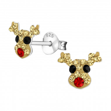 Deer - 925 Sterling Silver Kids Ear Studs with Crystal SD22330