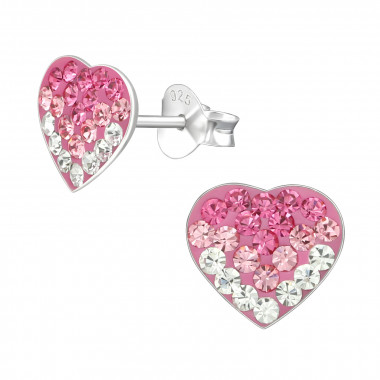 Heart - 925 Sterling Silver Kids Ear Studs with Crystal SD2284