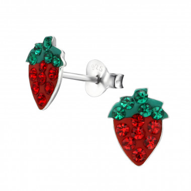 Strawberry - 925 Sterling Silver Kids Ear Studs with Crystal SD2290
