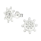 Ship's Wheel - 925 Sterling Silver Kids Ear Studs with Crystal SD23296