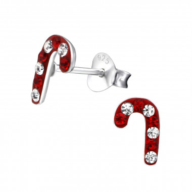 Candy Canes - 925 Sterling Silver Kids Ear Studs with Crystal SD24319