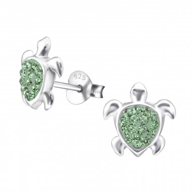 Turtle - 925 Sterling Silver Kids Ear Studs with Crystal SD24687