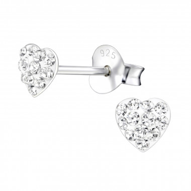 Heart - 925 Sterling Silver Kids Ear Studs with Crystal SD24692