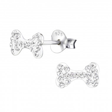 Dog Bone - 925 Sterling Silver Kids Ear Studs with Crystal SD24697