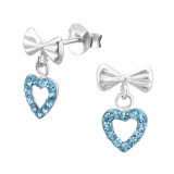 Bow With Hanging Heart - 925 Sterling Silver Kids Ear Studs with Crystal SD25106