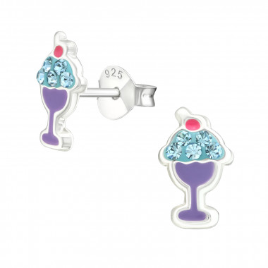 Ice Cream Glass - 925 Sterling Silver Kids Ear Studs with Crystal SD26509
