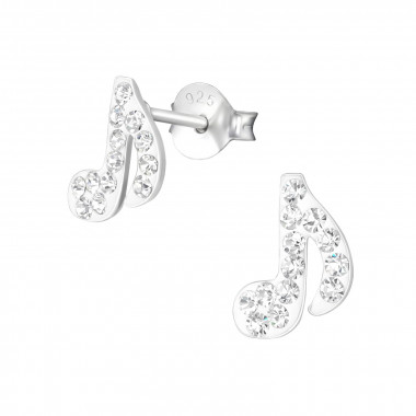 Music Note - 925 Sterling Silver Kids Ear Studs with Crystal SD28321