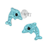 Dolphin - 925 Sterling Silver Kids Ear Studs with Crystal SD2896