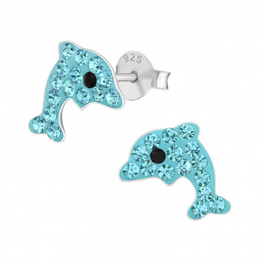 Dolphin - 925 Sterling Silver Kids Ear Studs with Crystal SD2896