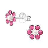 Flower - 925 Sterling Silver Kids Ear Studs with Crystal SD30908