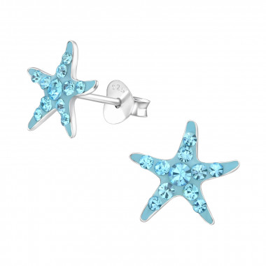 Starfish - 925 Sterling Silver Kids Ear Studs with Crystal SD31451