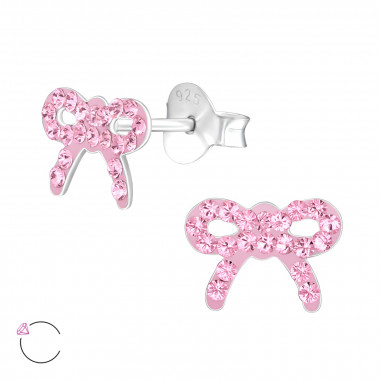 Bow - 925 Sterling Silver Kids Ear Studs with Crystal SD32806